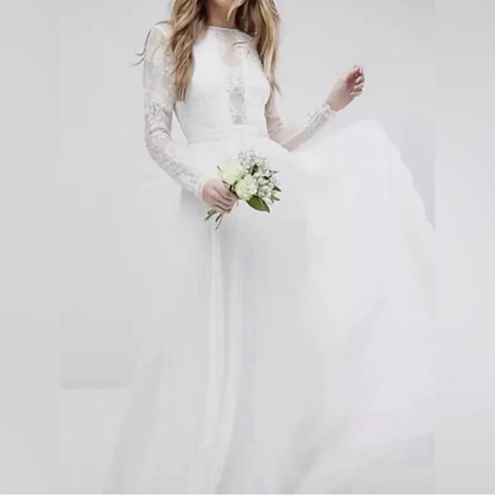 ASOS White Lace Long Sleeve Wedding Dress/Gown Size 12 💍👰🏻